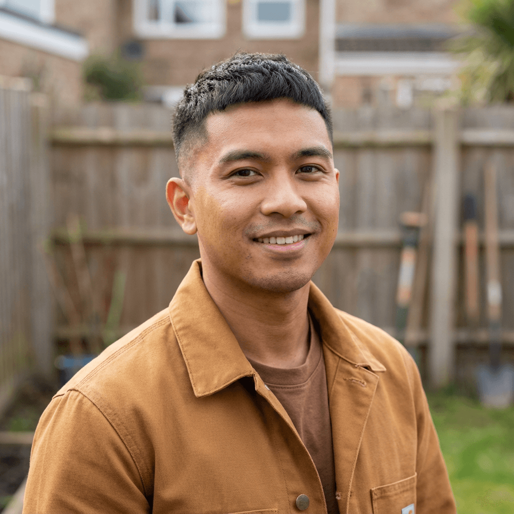 Male homeowner in his mid 40s, Black, friendly and satisfied appearance