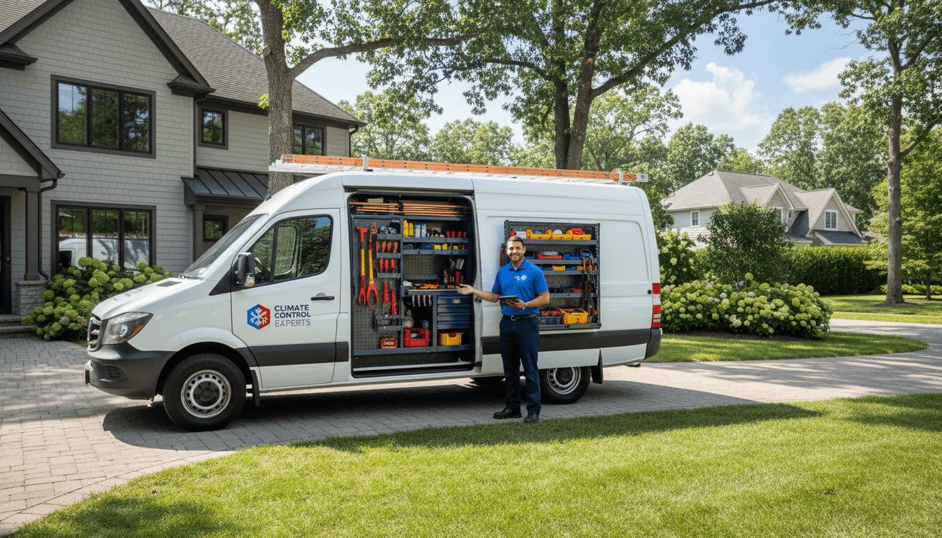 HVAC service van outside a home in metro Atlanta
